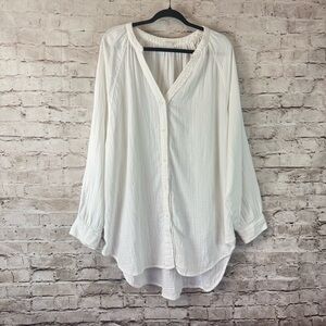 wilfred free Women's White Long Sleeve Button Down Shirt 100% Organic Cotton XL